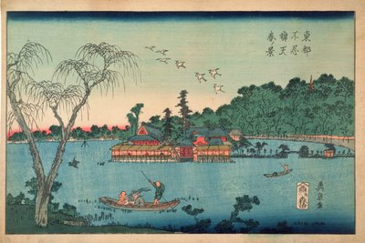 Frühlingsansicht des Benten-Schreins, Shinobazu-Teich, ca. 1830 von Keisai Eisen